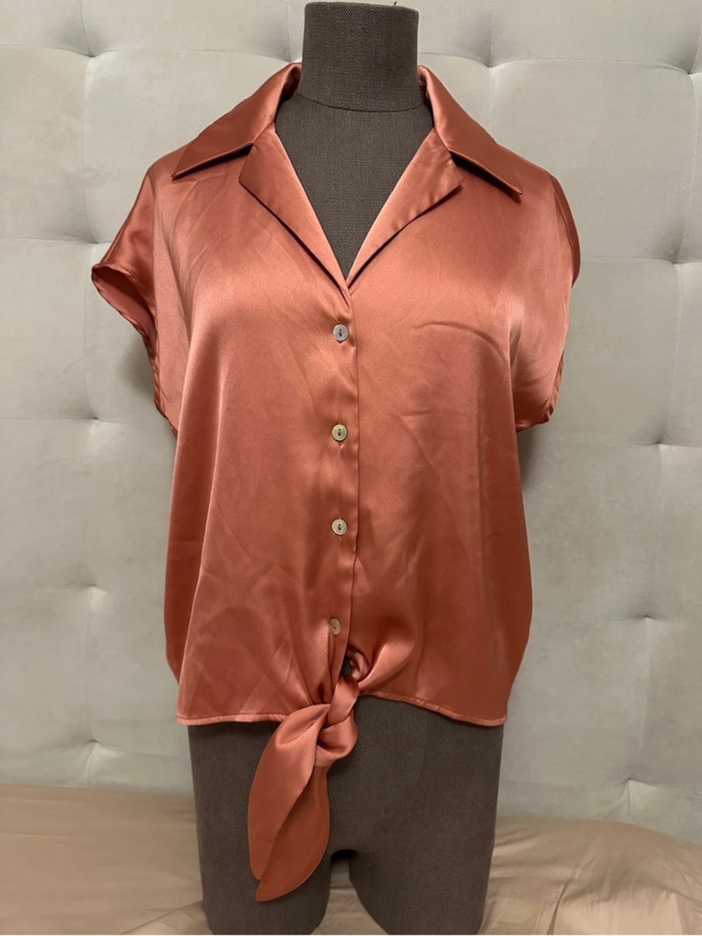 Rachel Zoe Blush Satin-like Tie-Front Button Down Shirt size XS